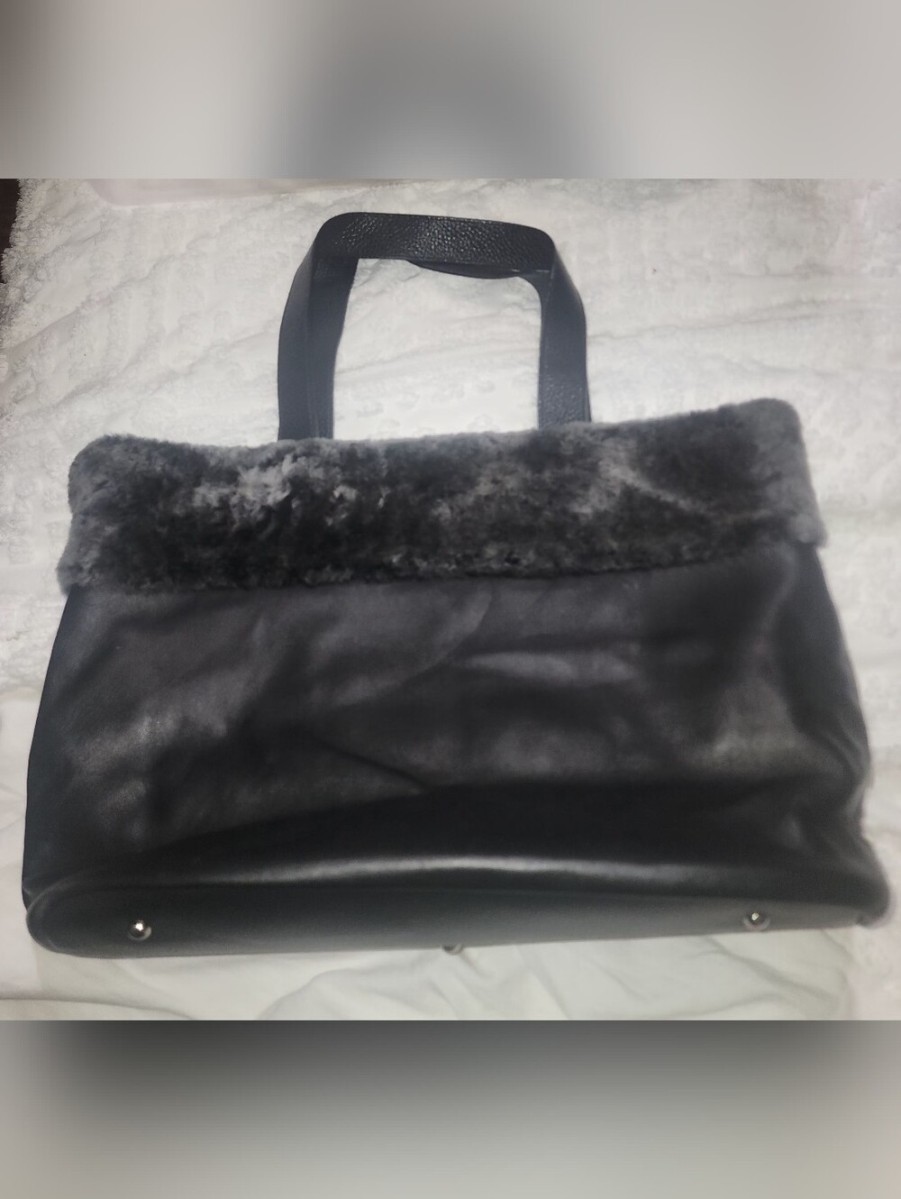 Lisa Conte Italy Black Lambskin & Pebbled Leather tote Featuring Shearling Fur
